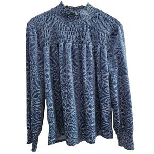 Simply Styled By Sears Blue Smocked Women's Mock-neck Top